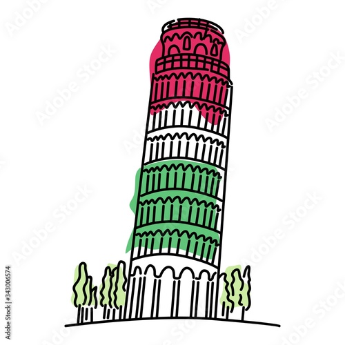 Pisa Tower Color Vector. Isolated on White background