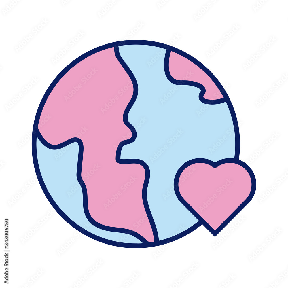 earth planet with heart solidarity line and fill style earth planet with heart solidarity line and fill style