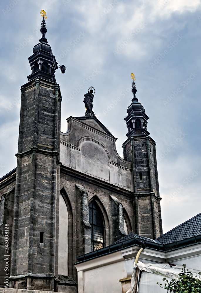 Sedlec ossuary Kostnice Church Human skulls a place Kutna Hora, Czech Republic.