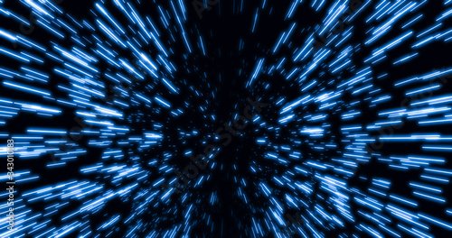 Abstract Hyperspace of Light Speed and Warp Speed in blue  star trail photo