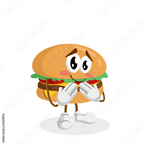 burger Logo mascot ashamed pose and background with flat design style for your mascot branding.