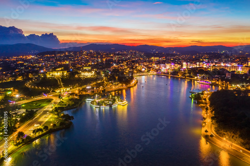 Royalty high quality free stock image aerial view of center city, Dalat, VIetnam