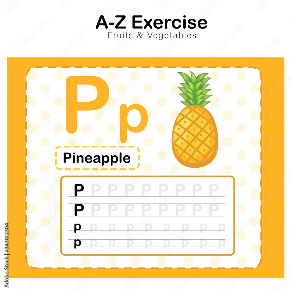 Exercises sheet for kids, Alphabet P. exercise with cartoon vocabulary illustration,Pineapple Exercises sheet for kids, Alphabet P. exercise with cartoon vocabulary illustration,Pineapple