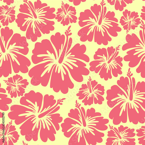 hibiscus flowers seamless pattern. Colorful illustration. Vector