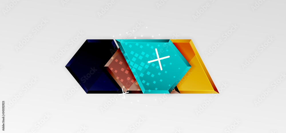 Metal glossy shiny geometric shapes with 3d effect composition. Techno futuristic vector abstract background For Wallpaper, Banner, Background, Card, Book Illustration, landing page