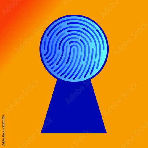 fingerprint vector icon with key hole on orange gradient background