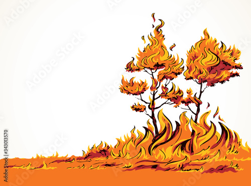Burning forest. Vector drawing sketch