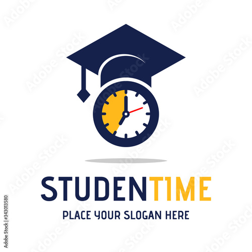 Student time vector logo template. This design use hat and clock symbol. Suitable for education.