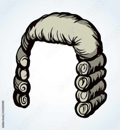 Vintage french wig. Vector drawing