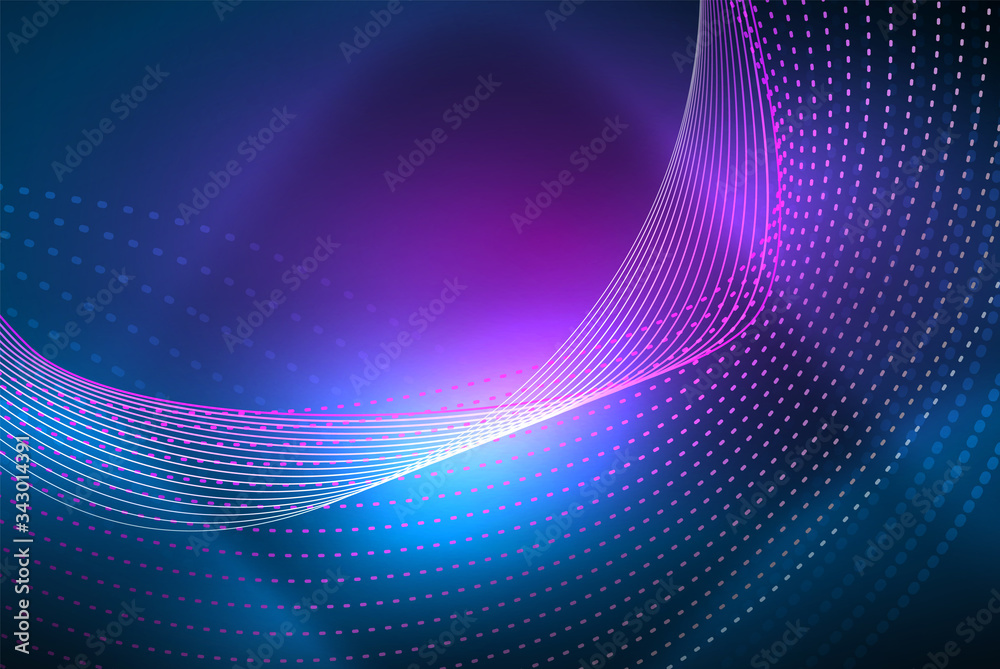 Abstract particles, wave background, neon motion techno design Abstract particles, wave background, neon motion techno design