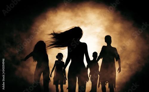 Принти на полотні Silhouette Zombie horde in the dark,3d rendering