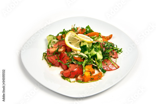 Vegetable salad. Serving dishes in a cafe, restaurant