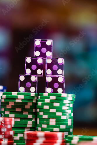 Casino purple dice and chips