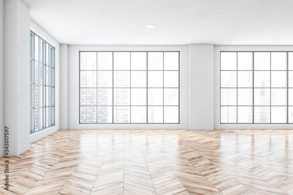 Empty white office room interior with windows Empty white office room interior with windows