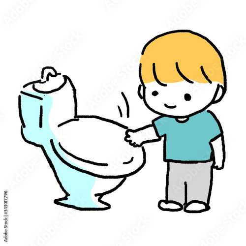 トイレの蓋を閉めてから水を流す男の子