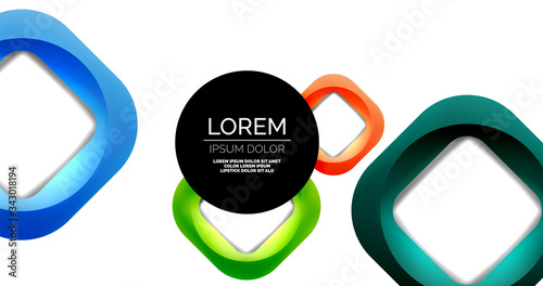 Square geometric vector abstract background, dynamic modern minimal template. Multicolored square shapes with round corners overlapping each other