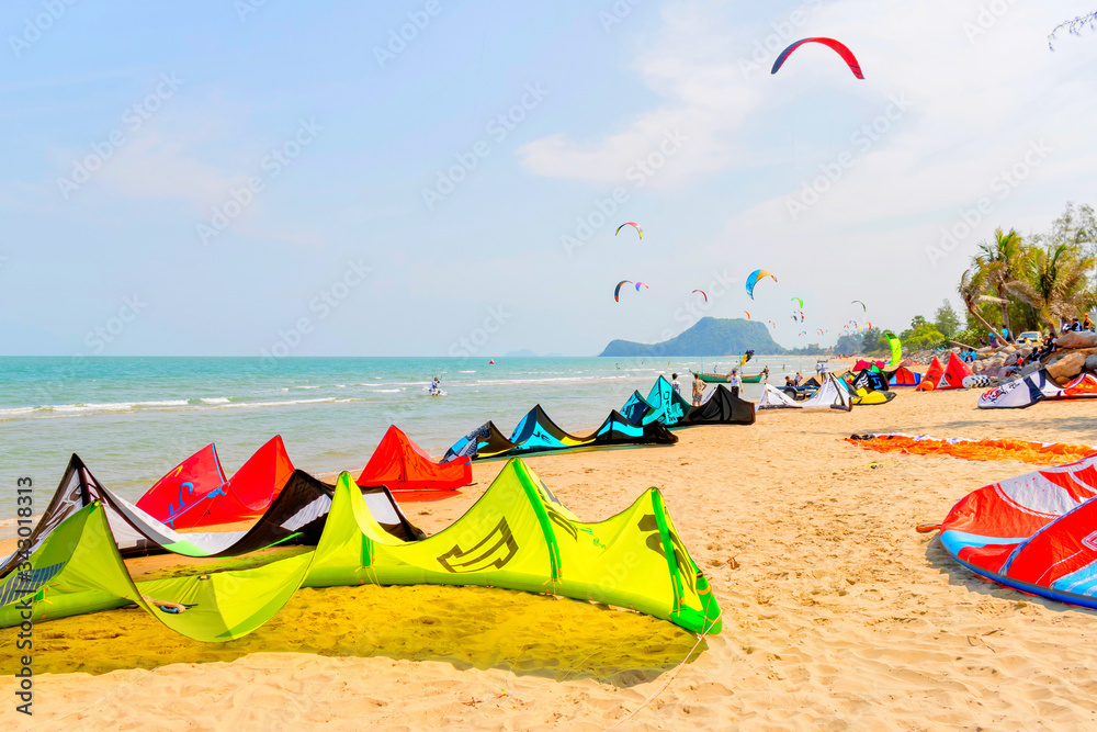 Kite surfing festival at Pranburi beach Pranburi Thailand March 13, 2016 Kite surfing festival at Pranburi beach Pranburi Thailand March 13, 2016