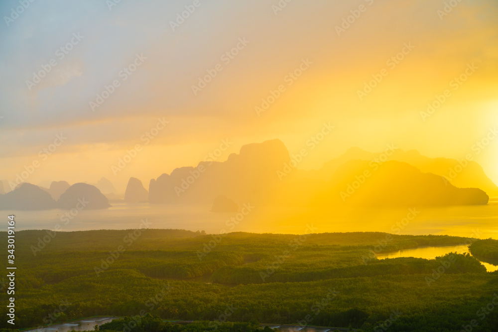 Mountain sunrise on mangrove forest sea bay sky cloud sightseeing travel Mountain sunrise on mangrove forest sea bay sky cloud sightseeing travel