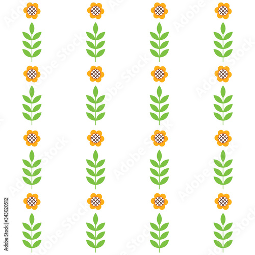 Floral striped pattern. Illustration of stripes made of sunflowers in rustic style on a white background. Vector 8 EPS.