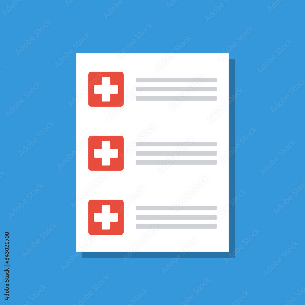 Fototapeta premium paper list with medical symbols, flat vector illustration
