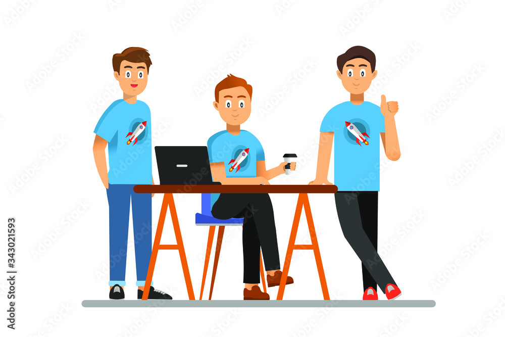 Successful startup co-founders are posing in front of the camera and smiling Successful startup co-founders are posing in front of the camera and smiling
