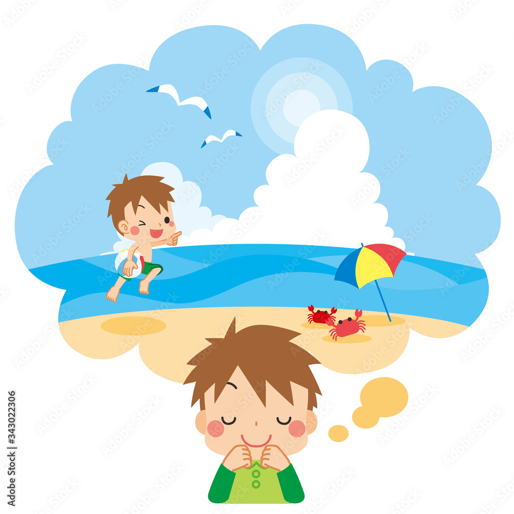 夏休みの旅行で海水浴へ行くのを楽しみにしている男の子