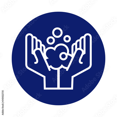 hands washing with foam block style icon