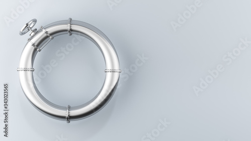 Shiny steel tubes concept, 3D illustration. Steel pipes with a valve for gas and oil on an empty background.