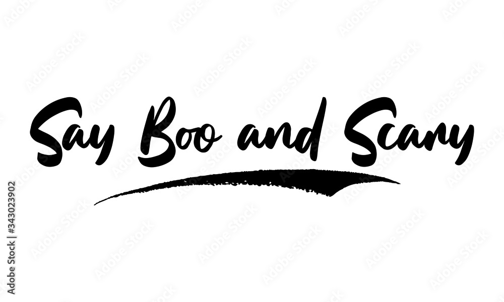 Say Boo and Scary Phrase Calligraphy Handwritten Lettering for Posters, Cards design, T-Shirts. 
Saying, Quote on White Background