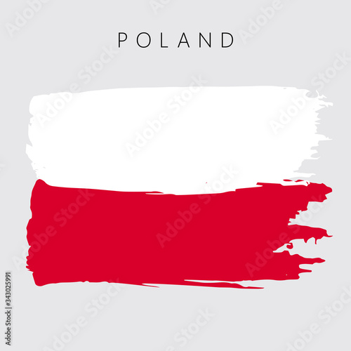 Flag of Poland. Vector illustration on gray background. National flag with two colors: white and red. Beautiful brush strokes. Abstract concept. Elements for design. Painted texture.