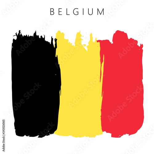 Flag of Belgium. Vector illustration on white background. National flag with three colors: black, yellow and red. Beautiful brush strokes. Abstract concept. Elements for design. Painted texture.