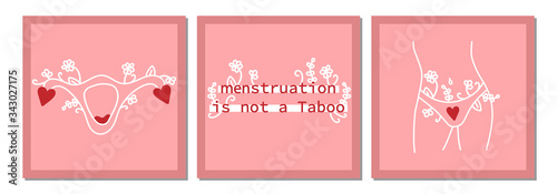 Cute set of hand drawn line art elements of women menstruation period theme