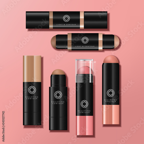 Vector Trend Dual Ended Contour, Highlighter, Color Balm or Blush Pen Packaging Set in Black