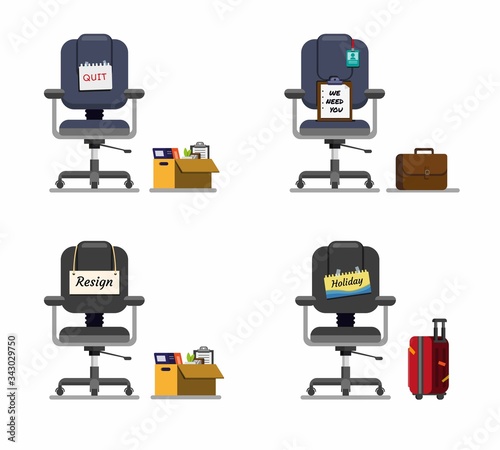 Office chair with message icon set, business job symbol in cartoon flat illustration editable vector in white background