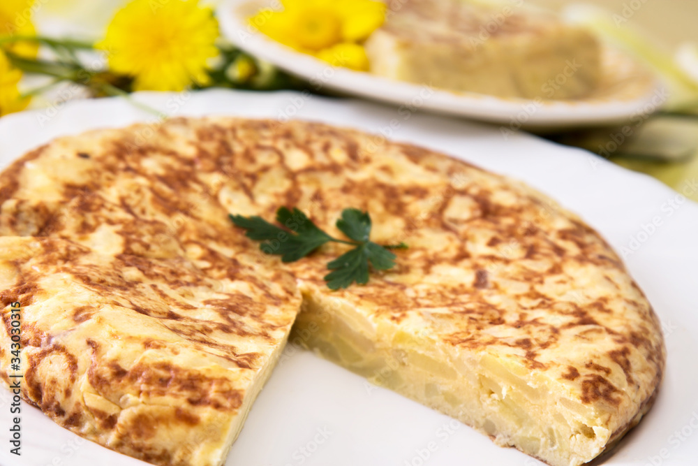 Spanish potato omelette with egg and onion Spanish potato omelette with egg and onion