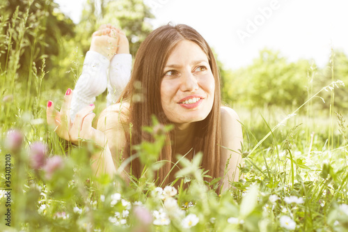 Portrait Happy Woman, Healthy Lifestyle, Relax Outdoor