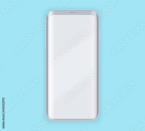 Smartphone layout presentation mockup. Example gray frameless model smartphone with touchscreen. Project application mockup. Vector Illustration