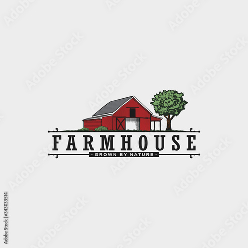 Farmhouse vintage logo design illustration. Vintage barn logo design