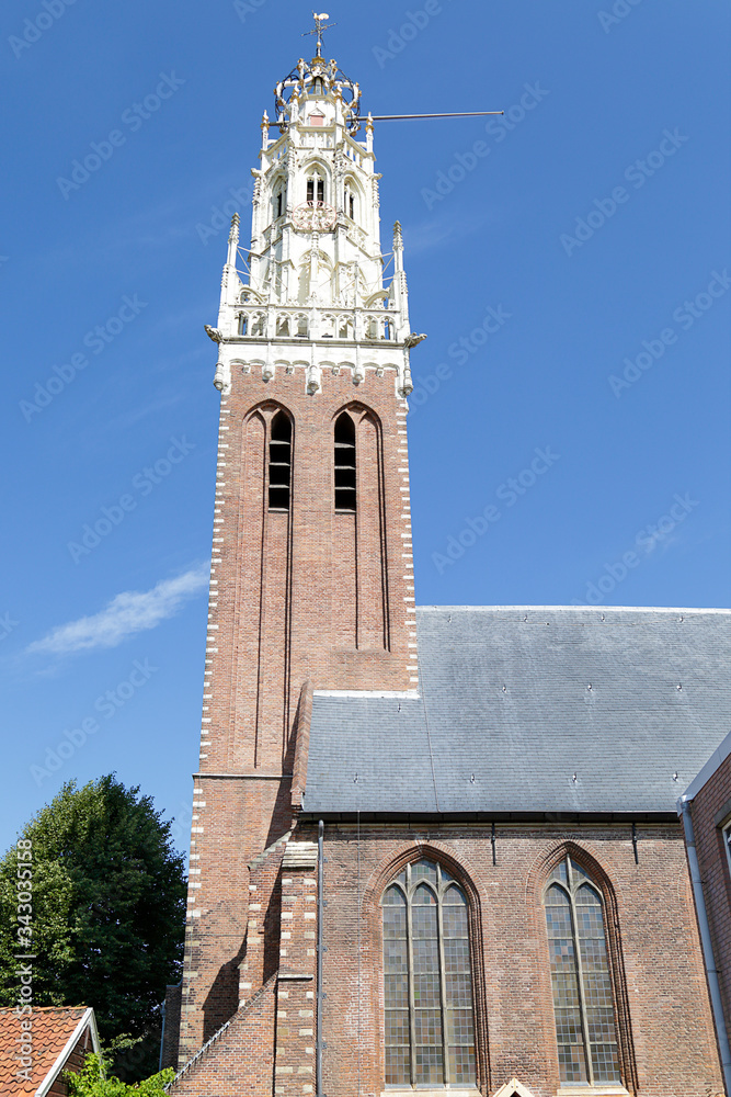 Tower of the historic Bakenesserker church in Haarlem, Netherlands