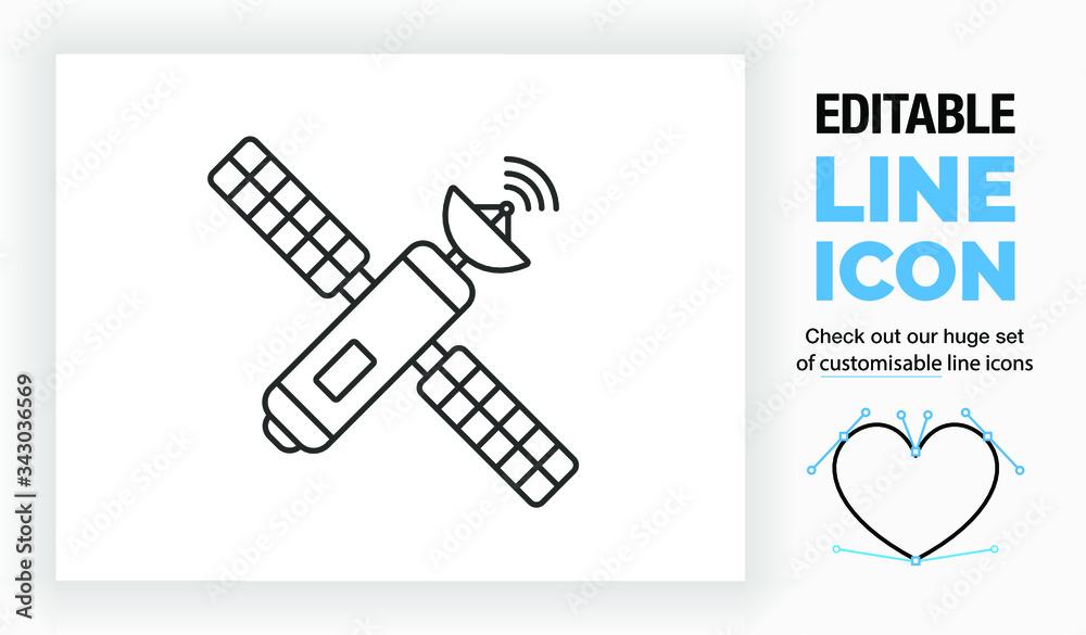 Editable line icon a satellite in space, part of a huge set of line icons!