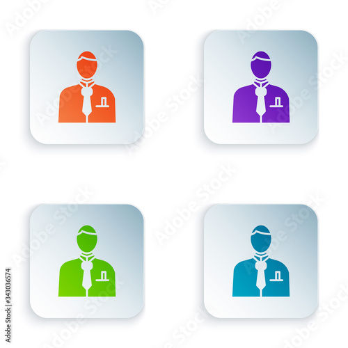 Color Businessman or stock market trader icon isolated on white background. Set colorful icons in square buttons. Vector Illustration