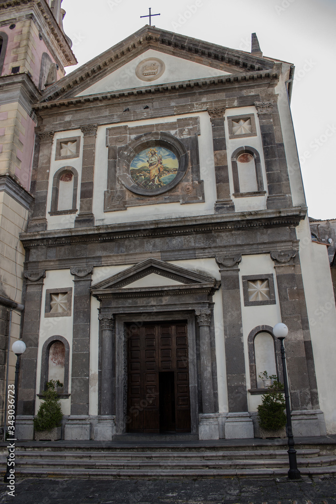 Facade of the church of San Giovanni Battista in Vietri sul Mare, a town on the Amalfi Coast famous for its ceramic works.