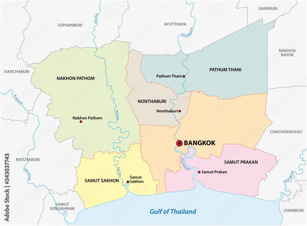 administrative vector map of Bangkok metropolitan area, Thailand