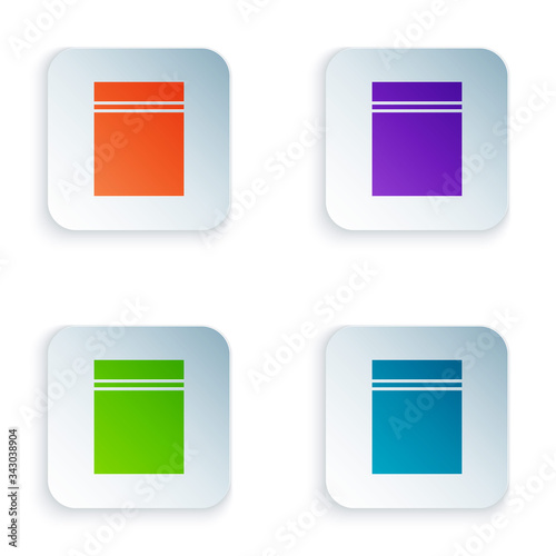 Color Plastic bag with ziplock icon isolated on white background. Set colorful icons in square buttons. Vector Illustration