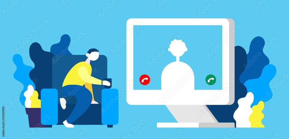 Freelance developer talking group colleagues in video conference. Freelance developer talking group colleagues in video conference.