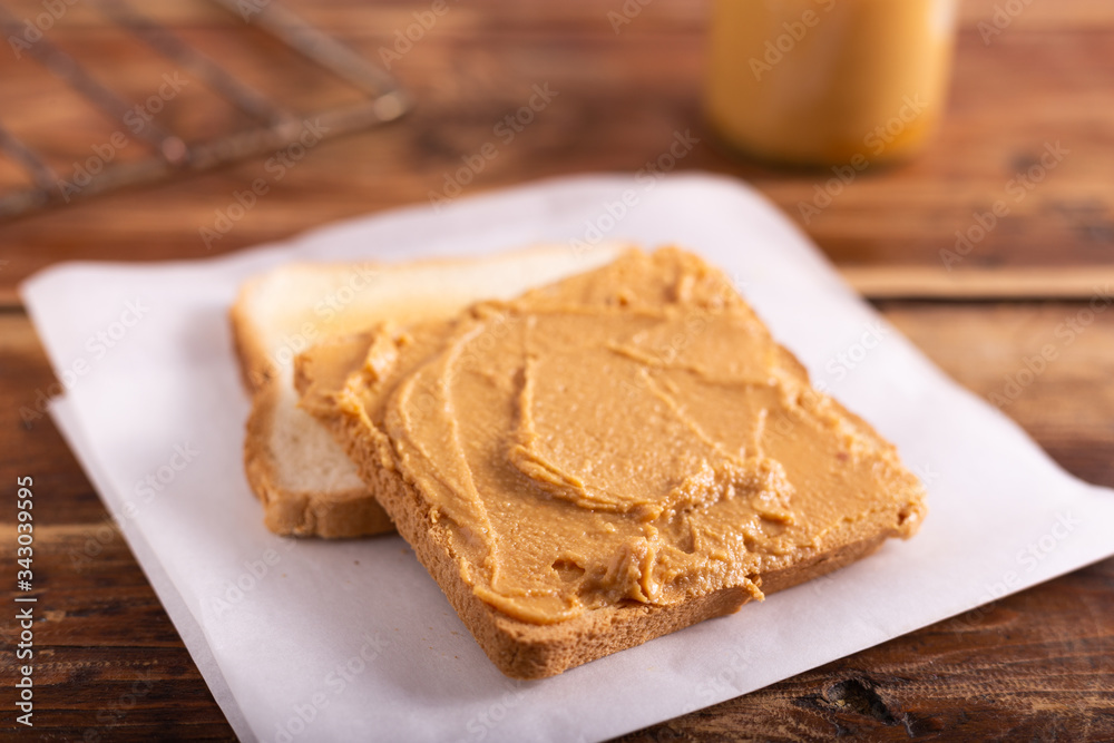 Peanut butter toast. Ideal breakfast to start the day with energy, snack suitable for athletes. Peanut butter toast. Ideal breakfast to start the day with energy, snack suitable for athletes.