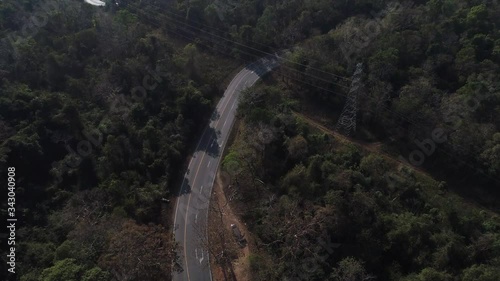 Aerial Footage of Snake Shaped Road Surrounded by Trees in Nakhon Panom, Thailand photo