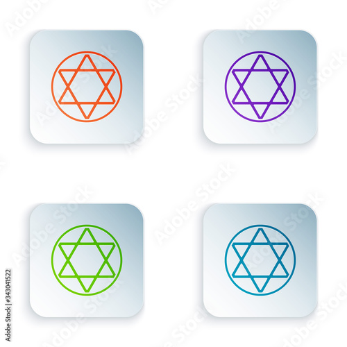 Color Star of David icon isolated on white background. Jewish religion symbol. Symbol of Israel. Set colorful icons in square buttons. Vector Illustration
