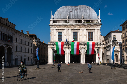 An almost empty Loggia square in Brescia (Lombardy, Italy) on the day of the 75th anniversary of Liberation Day. photo