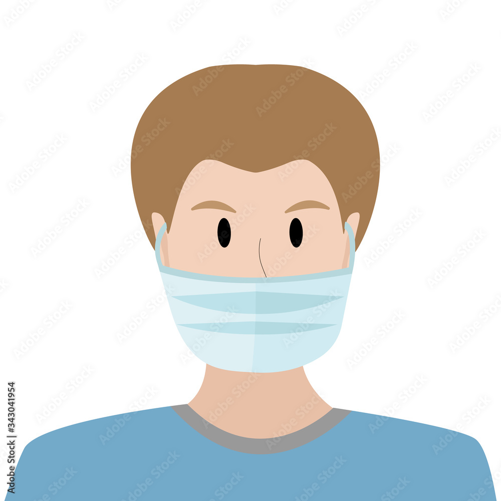 Man in medical mask isolated on white background. Protection against virus and germs. Allergy Man in medical mask isolated on white background. Protection against virus and germs. Allergy